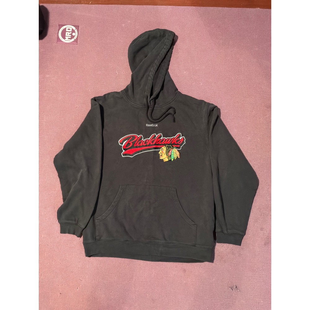 Reebok Chicago Blackhawks Hoodie Mens XL Black Pullover Sweatshirt NHL Hockey